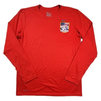 Nike Dri-Fit Men’s M Long Sleeve Athletic Shirt Red Soccer Crest Graphic - Image 1 of 4