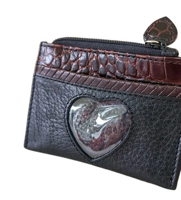 Portatarjetas Brighton Negro Marrón Grano Superior Cuero Corazón Recortado Cremallera Bolsa para Monedas  Foto 1 de 4