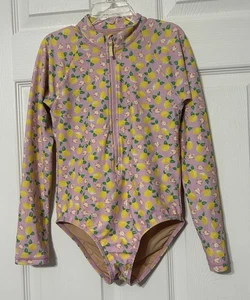 J.Crew Crewcuts Girls Rash Guard One Piece Swimsuit Lavender Lemons Size 8 - Picture 1 of 7