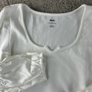 NWT Maeve Anthropologie XL White Blouse Ruched Balloon Sleeve Square Neck Top - Picture 1 of 9