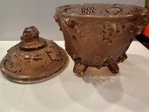 Jeanette Depression Carnival Brown Glass Harvest Grape Footed Candy Dish Lid Exc - Picture 1 of 11