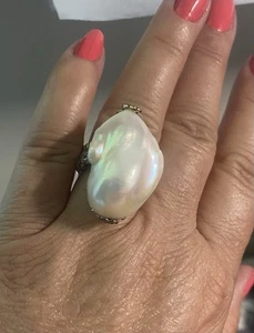 GEMS EN VOGUE STERLING & GOLD BAROQUE PEARL & MULTI GEMSTONE RING - Picture 1 of 19