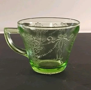 Vintage Green Glass Handled Tea Cup 'Bowknot' About 2.5" Tall - Picture 1 of 6