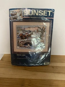 Vintage NOP SUNSET "Wintry Ride" #13108 Stamped Cross Stitch 14" x 10"  USA - Picture 1 of 12