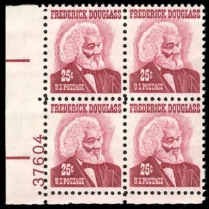 US #1290b  25¢ Douglass plate block, XF NH MNH, scarce magenta shade - Picture 1 of 2