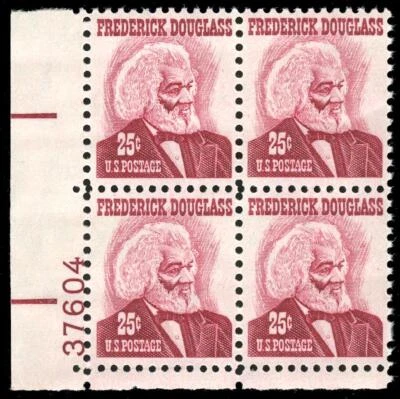 US #1290b  25¢ Douglass plate block, XF NH MNH, scarce magenta shade - Image 1 of 2