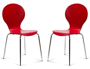 2 Red Kimberley Bentwood Dining Chairs Chrome Leg Keeler Cafe Style VSlight2nds - Picture 1 of 6