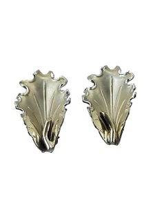 Vintage Shiny and Frosted Leaf Clip Earrings - Picture 1 of 5
