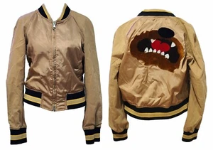 3.1 Phillip Lim 4 Bomberjacke braun Satin Bull Hund Gesicht Mund Rücken Aufnäher beige - Bild 1 von 8
