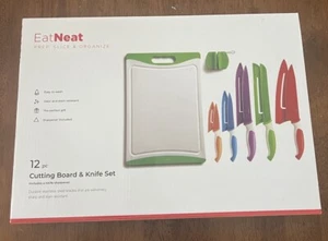 12 Piece Knife Set And Cutting Board Colorful Non-Stick Stainless Steel Sheaths - Picture 1 of 1