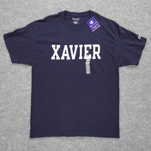 Xavier College Shirt Mens Large Tee Spell Out Alumni Musketeers Blue Champion - Picture 1 of 14
