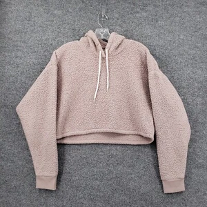 Gilly Hicks Hoodie Womens S Small Pink Beige Fleece Sherpa Bear Cropped Pullover - Picture 1 of 8