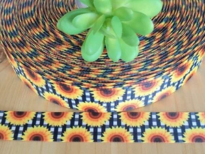 1" (1 YD) Sunflower Grosgrain Ribbon Yellow Buffalo Plaid Flower Gift Wrap Bows - Picture 1 of 1
