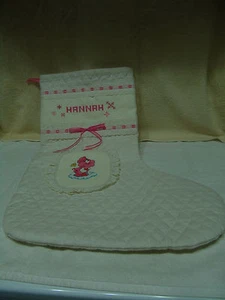 VINTAGE LARGE HAND MADE GIRLS WHITE & PINK CHRISTMAS STOCKING "HANNAH" 22" LONG - Picture 1 of 5