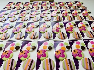 36 Cards Novelty Buttons Pink & Green Floral Mid Blumenthal Lansing Sewing Craft - Image 1 of 4