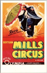 IMPRESIÓN MODERNA Inglaterra Reino Unido Póster Arte Postal "MILLS CIRCUS" / Payaso en cuerda floja - Imagen 1 de 2