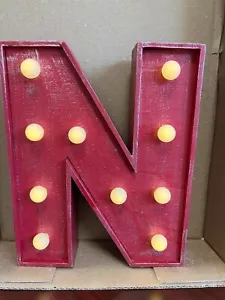Letter Lighted Sign, Light Up Alphabet Letter 9 3/4" High Wooden RED Letter N - Picture 1 of 3
