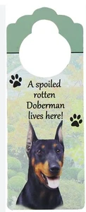 NEW Doberman Doorknob Hanger Made Of Light Wood 10" X 4" - Picture 1 of 1