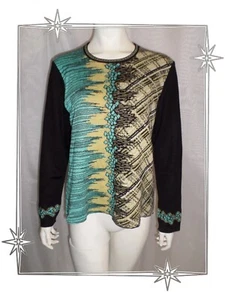 C - Pull Jacquard Fantaisie Noir Beige Vert Saint Charles Taille 40 - Imagen 1 de 7