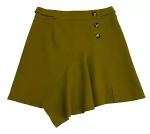 CUE Skirt Made in Australia Short Asymmetrical Olive Button Detail Size 10 - Picture 1 of 11