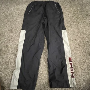 Nike Lined Swishy Warm Up Pants Spell Out Y2K Mens L Black VTG - Picture 1 of 15
