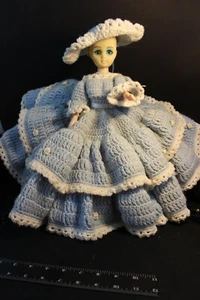 Vintage CRAFT Doll 14" Plastic - Dressed in Crochet Dress Pale Blue Hoop Dress - Picture 1 of 8