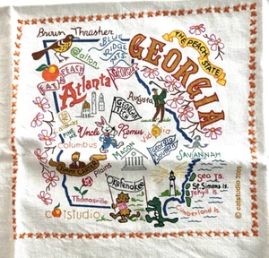 Cat Studio Peach State Illustrated Georgia Geography Tea Dish Towel NWOT - Picture 1 of 5