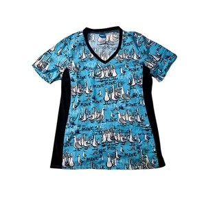 Finding Nemo seagulls Mine women’s scrub top Small Disney pediatric nurse Blue - Picture 1 of 8