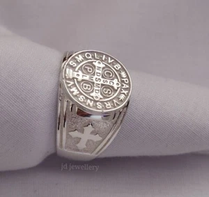 925 sterling silver handmade St Benedict Ring,St Cross Benedict Ring St Jesus - Picture 1 of 7