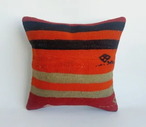 16x16 Turkish Kilim Pillow Cover , Bohemian Striped Kilim Cushion Case - Picture 1 of 9