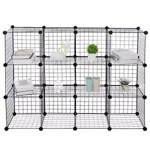 12-Cube Storage Shelf Wire Cube Storage Organizer DIY Closet Cabinet Living Room - Picture 1 of 11