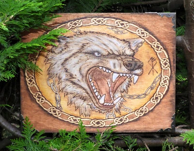 Holzkästchen Schatulle Holzkiste Kästchen Kiste Wolf Fenris Fenrir - Bild 1 von 4