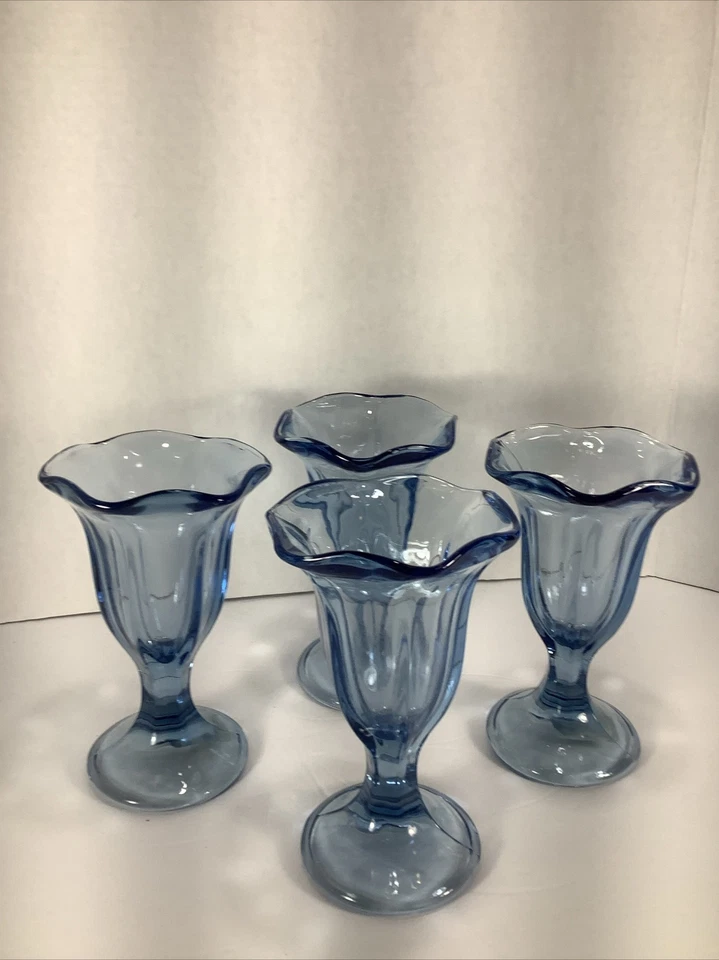 Set of 4~Anchor Hocking®️ Glass 6” Ice Cream Sundae Dishes~Light Blue~NEW - Image 1 of 4