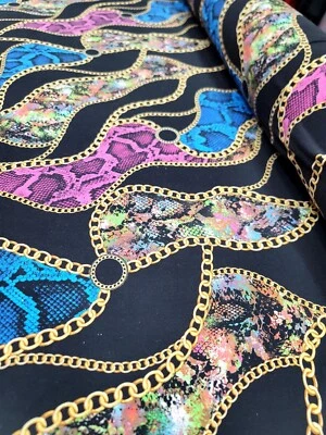 FREE SHIPPING Fashion Snake Jersey Knit Stretch Fabric by Yard Blue Pink MULTICO - Image 1 of 4