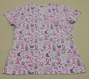Women's Ladies 365 WORK & WEAR S/S Scrub Top Medical Breast Cancer Sz MEDIUM Owl - Picture 1 of 6