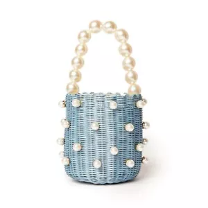 BTB LOS ANGELES Chloe Pearl Basket Bucket Bag Blue NWT - Picture 1 of 6