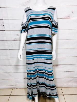 Vestido para mujer Lane Bryant talla 18/20 gris a rayas hombro frío manga corta Foto 1 de 4