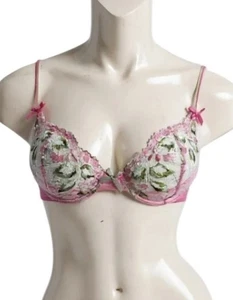 Reggiseno vintage Victoria's Secret rosa maglia trasparente ricamato push-up ferretto! 36B - Foto 1 di 5