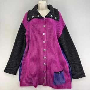 Margaret Winters Sweater Womens L Pink Purple Cardigan Colorblock Lagenlook USA - Picture 1 of 11