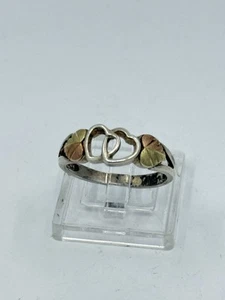 Sterling Silver 12k Black Hills Gold CCO Coleman 2 Heart Ring Sz 6.75 2.2g - Picture 1 of 10
