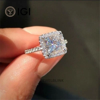 2 Carat Princess Cut CVD Lab Grown Diamond 14K White Gold Halo Engagement Ring - Image 1 of 4