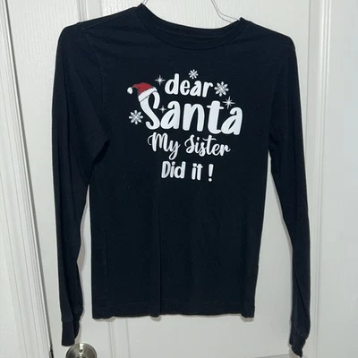 George Kids XS Pajama Shirt Dear Santa Sister Did It Black Cotton Christmas Long - Image 1 of 4