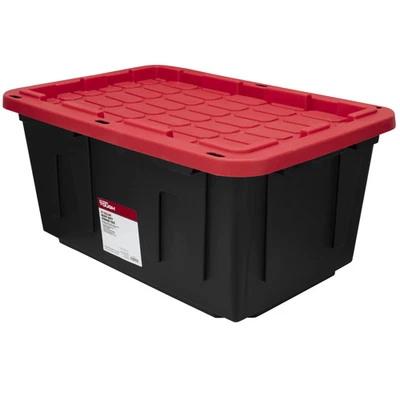 27 Gallon Snap Lid Storage Bin Container Tote Box Durable Plastic Black/Red - Image 1 of 4