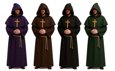 Adultos Monje Medieval Gótico Druida Vikingo Religioso Fraile Halloween Vestido Elegante Foto 1 de 4