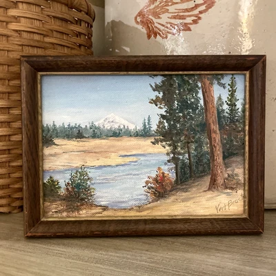 Pintura al óleo original de paisaje de montaña del río Metolius Monte Jefferson Oregon Foto 1 de 4
