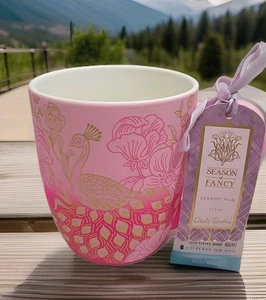 NEW! Fancy Pink Gold Peacock Coffee Mug Soft Touch By Dwell Studios 17.5 oz. ** - Picture 1 of 7