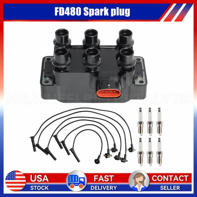 Ignition Coil & 6 Spark plug & 6 wire For Ford Explorer Sport Trac V6 4.0l FD480 - Image 1 of 4