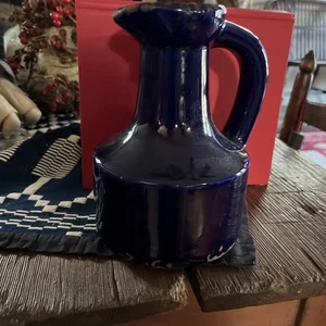 "Jarra de cerámica artística de estudio azul cobalto 8"" muestra arcilla marrón bajo esmalte azul". - Imagen 1 de 10