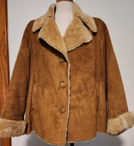 Y2K Columbia Sport Damen XL Wildleder Mantel hellbraun Kunstfell gefüttert Penny Lane Cowgirl - Bild 1 von 12
