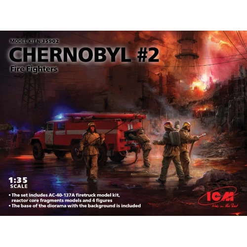 CHERNOBYL N.2 FIRE FIGHTERS AC-40 137A FIRETRUCK & 4 FIGURES KIT 1:35 Icm Kit Ar - Immagine 1 di 1